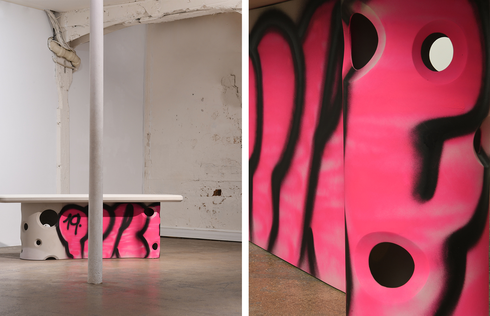designboom on X: see virgil abloh's graffiti-sprayed, concrete furniture  at galerie kreo   / X